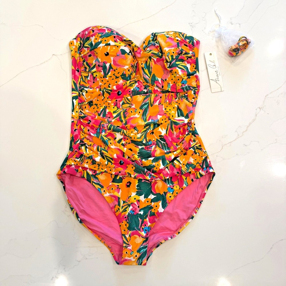 Anne Cole NWT Sz 14 Floral Bandeau One Piece Swimsuit Underwire $98